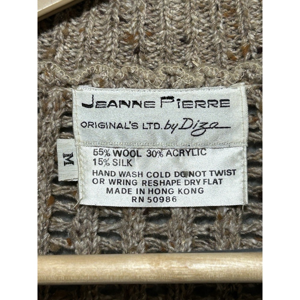 Vtg Jeanne Pierre Open Knit Crochet Cardigan Sweater Womens M Oatmeal Coastal - Picture 6 of 7